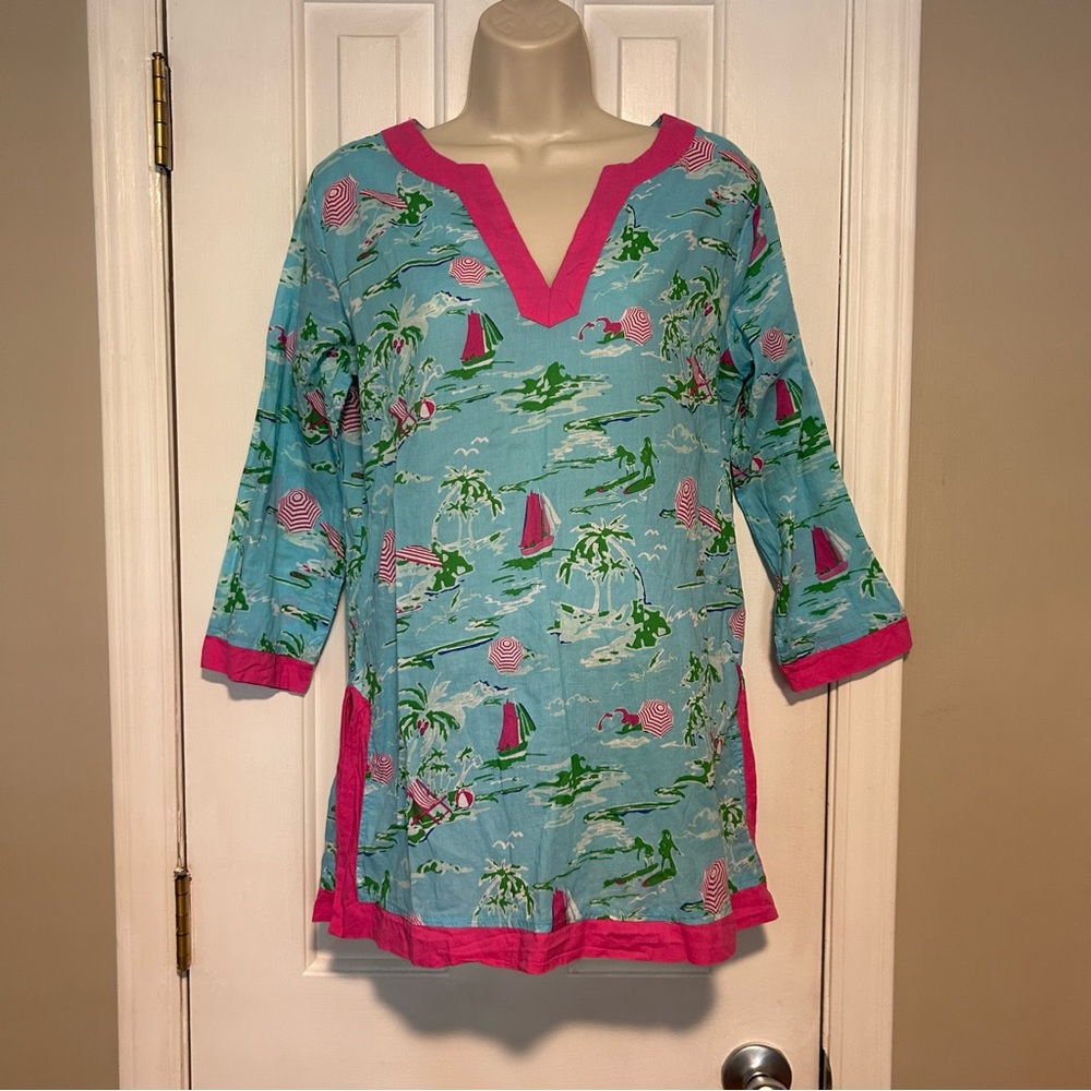All For Color Swim CoverUp Tunic Lightweight Cotton Sailboat Top | Size Medium